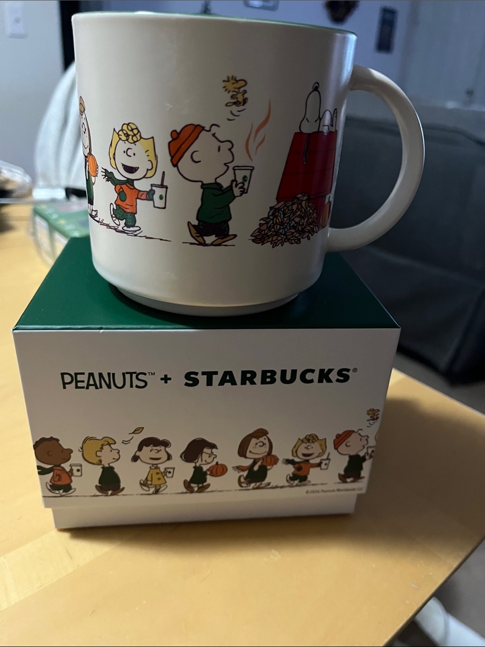 Starbucks Peanuts Parade Ceramic Mug - White with Orange, Green, Red, Yellow